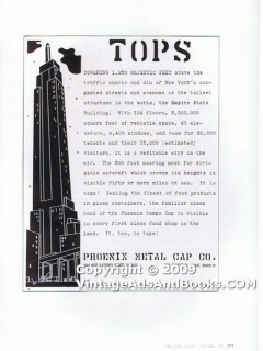 phoenix metal cap company 1938 empire state screw top glass vintage ad