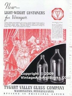 tygart valley glass co 1938 lightweight vinegar container vintage ad