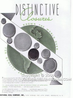national seal company 1938 distinctive bottle jar closures vintage ad