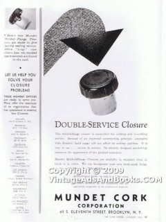 mundet cork company 1938 bottle double-service closure vintage ad