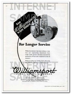 Williamsport Wire Rope Company 1934 Vintage Ad Oil Well Longer Service Williamsport Wire Rope Company 1934 Vintage Ad Oil Well Longer Service