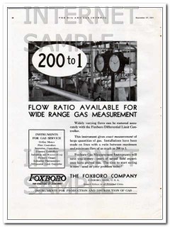 Foxboro Company 1934 Vintage Ad Gas Measurement Flow Ratio Wide Range