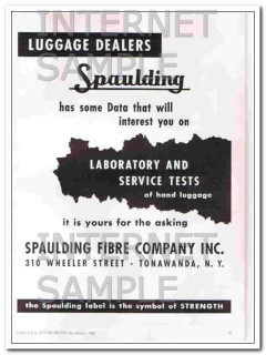 Spaulding Fiber Company 1950 Vintage Ad Luggage Dealers Service Tests