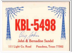 KBL-5498 John Sandel Pasadena TX 1960s Vintage Postcard CB Radio QSL
