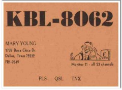 KBL-8062 Mary Young Dallas TX 1960s Vintage Postcard CB Radio QSL Card