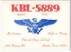 KBL-5889 Pat Latouf Austin TX 1960s Vintage Postcard CB Radio QSL Card