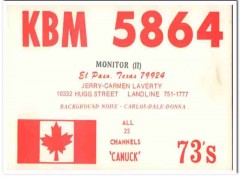 KBM-5864 Jerry Carmen Laverty El Paso TX 1960s Vintage Postcard CB QSL KBM-5864 Jerry Carmen Laverty El Paso TX 1960s Vintage Postcard CB QSL