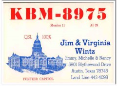 KBM-8975 Virginia Jim Wintz Austin Texas 1960s Vintage Postcard CB QSL KBM-8975 Virginia Jim Wintz Austin Texas 1960s Vintage Postcard CB QSL