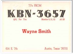 KBN-3657 Wayne Smith Austin Texas 1960s Vintage Postcard CB Radio QSL KBN-3657 Wayne Smith Austin Texas 1960s Vintage Postcard CB Radio QSL