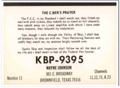KBP-9395 Wayne Johnson Brownfield Texas 1960s Vintage Postcard CB QSL KBP-9395 Wayne Johnson Brownfield Texas 1960s Vintage Postcard CB QSL