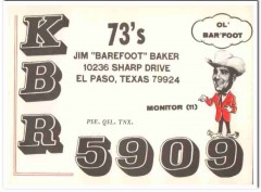 KBR-5909 Jim Baker El Paso Texas 1960s Vintage Postcard CB Radio QSL KBR-5909 Jim Baker El Paso Texas 1960s Vintage Postcard CB Radio QSL