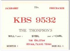 KBS-9532 Will Thompson Irving TX 1960s Vintage Postcard CB Radio QSL KBS-9532 Will Thompson Irving TX 1960s Vintage Postcard CB Radio QSL