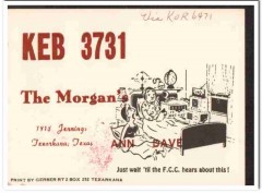 KEB-3731 Dave Morgan Texarkana TX 1960s Vintage Postcard CB Radio QSL KEB-3731 Dave Morgan Texarkana TX 1960s Vintage Postcard CB Radio QSL