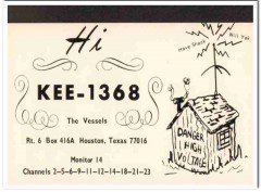 KEE-1368 Vessel Family Houston TX 1960s Vintage Postcard CB Radio QSL KEE-1368 Vessel Family Houston TX 1960s Vintage Postcard CB Radio QSL