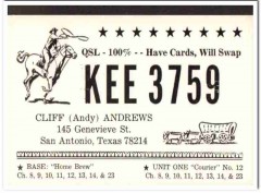 KEE-3759 Cliff Andrews San Antonio Texas 1960s Vintage Postcard CB QSL KEE-3759 Cliff Andrews San Antonio Texas 1960s Vintage Postcard CB QSL