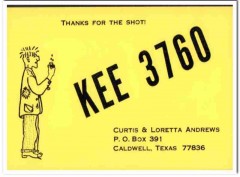 KEE-3760 Curtis Andrews Caldwell Texas 1960s Vintage Postcard CB QSL KEE-3760 Curtis Andrews Caldwell Texas 1960s Vintage Postcard CB QSL