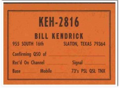 KEH-2816 Bill Kendrick Slaton TX 1960s Vintage Postcard CB Radio QSL KEH-2816 Bill Kendrick Slaton TX 1960s Vintage Postcard CB Radio QSL