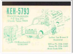 KEH-5793 Frances McMullen Claude Texas 1960s Vintage Postcard CB QSL KEH-5793 Frances McMullen Claude Texas 1960s Vintage Postcard CB QSL