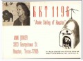 KKT-1196 Ann Joiner Houston TX 1960s Vintage Postcard CB Radio QSL 1