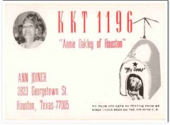 KKT-1196 Ann Joiner Houston TX 1960s Vintage Postcard CB Radio QSL 2 KKT-1196 Ann Joiner Houston TX 1960s Vintage Postcard CB Radio QSL 2