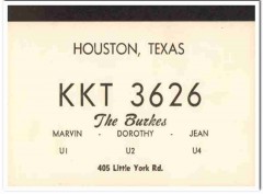 KKT-3626 Marvin Burke Houston Texas 1960s Vintage Postcard CB QSL KKT-3626 Marvin Burke Houston Texas 1960s Vintage Postcard CB QSL