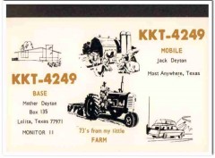KKT-4249 Jack Deyton Lolita Texas 1960s Vintage Postcard CB Radio QSL KKT-4249 Jack Deyton Lolita Texas 1960s Vintage Postcard CB Radio QSL