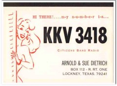 KKV-3418 Arnold Dietrich Lockney Texas 1960s Vintage Postcard CB QSL KKV-3418 Arnold Dietrich Lockney Texas 1960s Vintage Postcard CB QSL