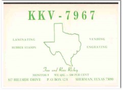 KKV-7967 Tom Richey Sherman Texas 1960s Vintage Postcard CB Radio QSL KKV-7967 Tom Richey Sherman Texas 1960s Vintage Postcard CB Radio QSL