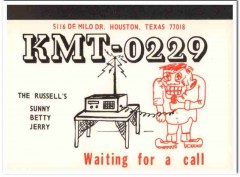 KMT-0229 Sunny Russell Houston TX 1960s Vintage Postcard CB QSL Card KMT-0229 Sunny Russell Houston TX 1960s Vintage Postcard CB QSL Card