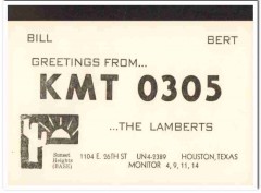 KMT-0305 Bert Bill Lambert Houston Texas 1960s Vintage Postcard CB QSL KMT-0305 Bert Bill Lambert Houston Texas 1960s Vintage Postcard CB QSL