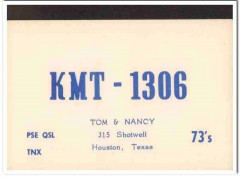 KMT-1306 Tom Nancy Houston Texas 1960s Vintage Postcard CB Radio QSL KMT-1306 Tom Nancy Houston Texas 1960s Vintage Postcard CB Radio QSL