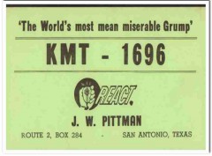 KMT-1696 J W Pittman San Antonio Texas 1960s Vintage Postcard CB QSL KMT-1696 J W Pittman San Antonio Texas 1960s Vintage Postcard CB QSL