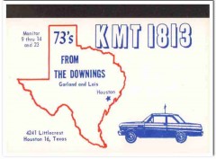 KMT-1813 Garland Downing Houston Texas 1960s Vintage Postcard CB QSL KMT-1813 Garland Downing Houston Texas 1960s Vintage Postcard CB QSL