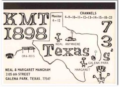 KMT-1898 Neal Mangham Galena Park Texas 1960s Vintage Postcard CB QSL KMT-1898 Neal Mangham Galena Park Texas 1960s Vintage Postcard CB QSL