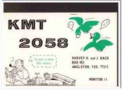 KMT-2058 Harvey Back Angleton Texas 1960s Vintage Postcard CB QSL Card KMT-2058 Harvey Back Angleton Texas 1960s Vintage Postcard CB QSL Card