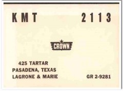 KMT-2113 Lagrone Pasadena Texas 1960s Vintage Postcard CB Radio QSL KMT-2113 Lagrone Pasadena Texas 1960s Vintage Postcard CB Radio QSL