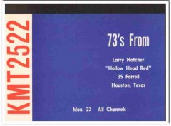 KMT-2522 Larry Hatcher Houston Texas 1960s Vintage Postcard CB QSL KMT-2522 Larry Hatcher Houston Texas 1960s Vintage Postcard CB QSL