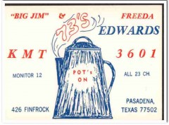 KMT-3601 Jim Edwards Pasadena Texas 1960s Vintage Postcard CB QSL Card