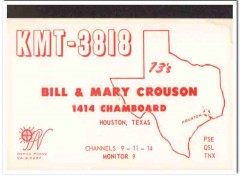 KMT-3818 Bill Crouson Houston Texas 1960s Vintage Postcard CB QSL Card