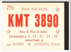 KMT-3890 Don Bales Houston Texas 1960s Vintage Postcard CB Radio QSL KMT-3890 Don Bales Houston Texas 1960s Vintage Postcard CB Radio QSL