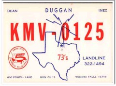 KMV-0125 Dean Duggan Wichita Falls Texas 1960s Vintage Postcard CB QSL KMV-0125 Dean Duggan Wichita Falls Texas 1960s Vintage Postcard CB QSL