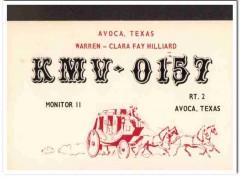 KMV-0157 Warren Hilliard Avoca Texas 1960s Vintage Postcard CB QSL 1 KMV-0157 Warren Hilliard Avoca Texas 1960s Vintage Postcard CB QSL 1