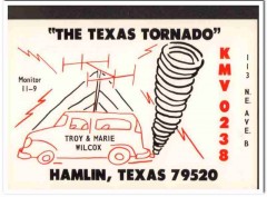 KMV-0238 Troy Wilcox Hamlin Texas 1960s Vintage Postcard CB Radio QSL KMV-0238 Troy Wilcox Hamlin Texas 1960s Vintage Postcard CB Radio QSL