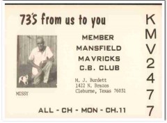 KMV-2477 M J Burdett Cleburne TX 1960s Vintage Postcard CB QSL Card 6