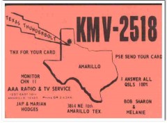 KMV-2518 Jap Hodges Amarillo TX 1960s Vintage Postcard CB QSL Card 1