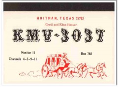 KMV-3037 Cecil Hoover Quitman Texas 1960s Vintage Postcard CB QSL Card