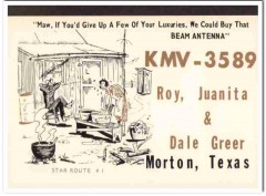 KMV-3589 Roy Greer Morton Texas 1960s Vintage Postcard CB Radio QSL