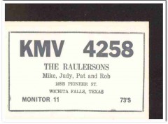KMV-4258 Mike Raulerson Wichita Falls TX 1960s Vintage Postcard CB QSL