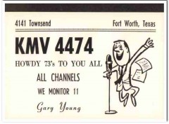 KMV-4474 Gary Young Ft Worth Texas 1960s Vintage Postcard CB QSL Card