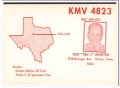 KMV-4823 Dick Johnston Dallas Texas 1960s Vintage Postcard CB QSL 1